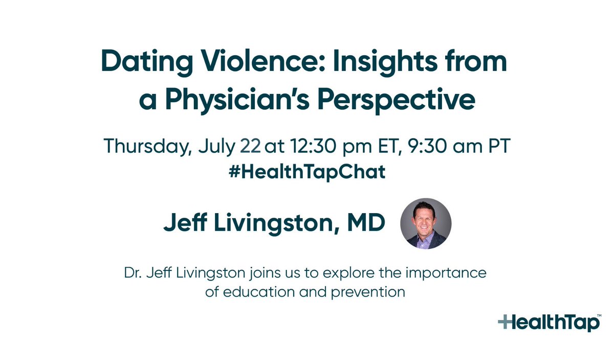 HealthTap's tweet photo. Is dating violence on the rise?
What should parents know?
How can your doctor help?

TODAY: Join us for #HealthTapChat with @JeffLivingMD. to discuss dating violence, education and prevention. Join us at 12:30pm ET and get your questions answered. https://t.co/i3hwEy6hzD