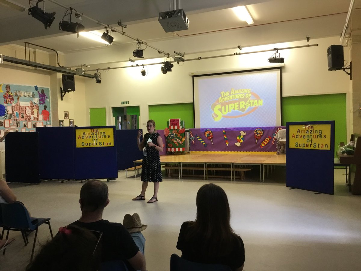 GoldfinchPrmry's tweet photo. A pre-show pep talk to Year 6 by Mrs Haston and a full house! Year 6 are about to showcase their fantastic acting and singing skills in their live performance of βThe Amazing Adventures of Superstan!β πΆπ¬πΌπ #year6performance #breakaleg https://t.co/5RO16il0My