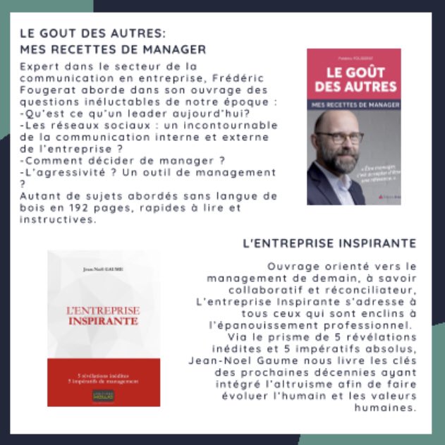 fredfougerat's tweet photo. Le site d’#innovation #RH @ma_bonne_fee recommande 5 lectures essentielles pour les professionnels des ressources humaines, dont mon #livre « Le goût des autres, mes recettes de #management », aux éditions Bréal / @studyrama. 

➡https://t.co/6r3vuQbDzC https://t.co/rzzSoh69nl