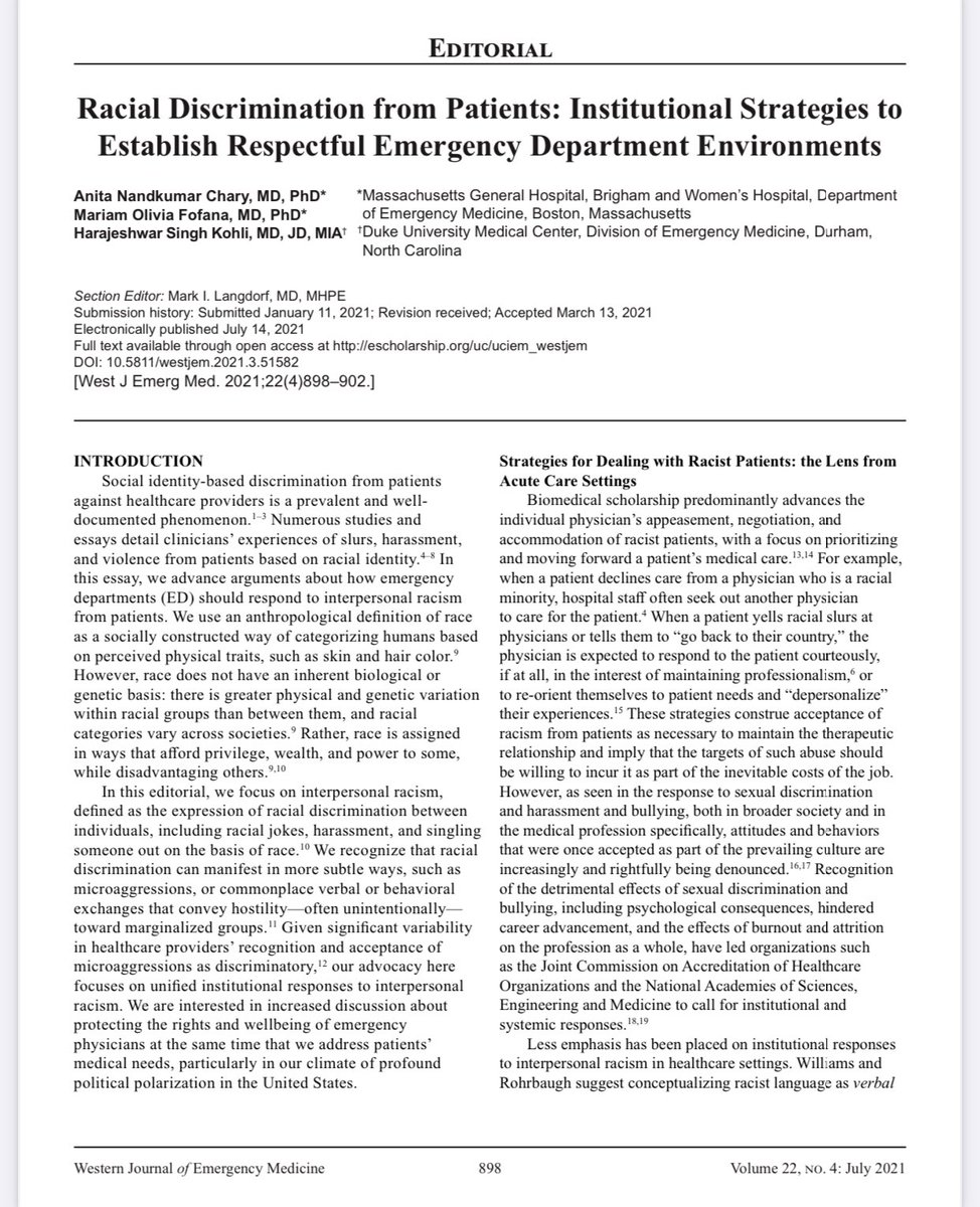 Ajay S. Kohli, MD,JD,MIA (he/him) (@ajaykohlimdjd) on Twitter photo For those of us on the frontlines fighting a different type of pandemic:
escholarship.org/content/qt0dk3…
<a href="/anitachary/">Anita Chary, MD PhD</a> <a href="/DrMFof/">Mariam Fofana, MD PhD (she/elle)</a> <a href="/dukeemergency/">Duke Emergency Medicine</a> <a href="/DukeMedSchool/">Duke University School of Medicine</a> <a href="/WestJEM/">WestJEM</a> #dei #medtwitter #antiracist For those of us on the frontlines fighting a different type of pandemic:
escholarship.org/content/qt0dk3…
<a href="/anitachary/">Anita Chary, MD PhD</a> <a href="/DrMFof/">Mariam Fofana, MD PhD (she/elle)</a> <a href="/dukeemergency/">Duke Emergency Medicine</a> <a href="/DukeMedSchool/">Duke University School of Medicine</a> <a href="/WestJEM/">WestJEM</a> #dei #medtwitter #antiracist