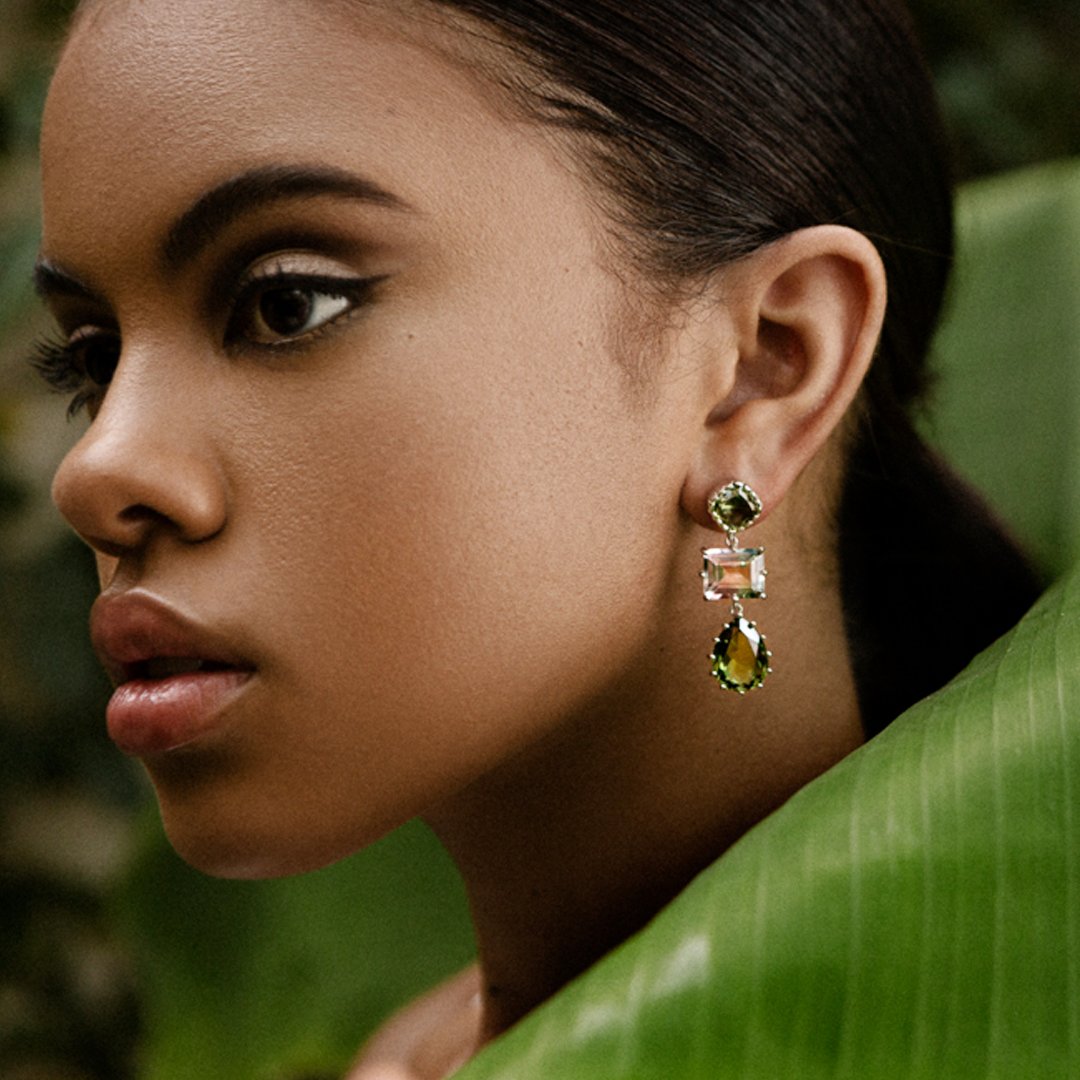 These earrings are inspired by nature's layers of muted green tones that live high and low in our world.