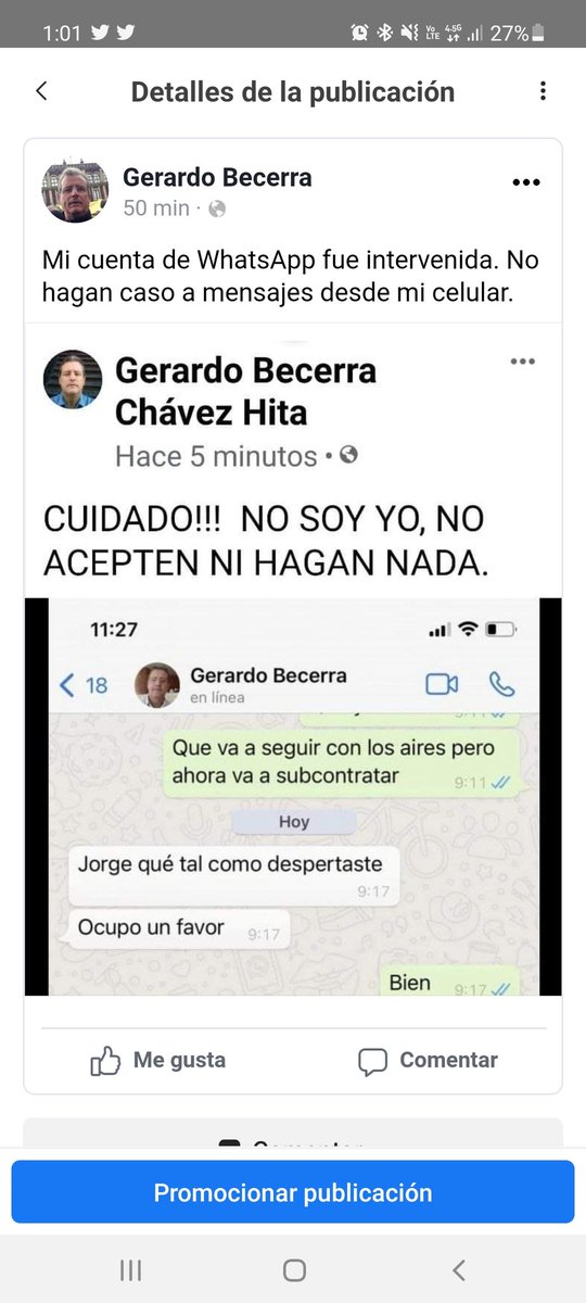 Mi cuenta de WhatsApp fue intervenida. No hagan caso a mensajes desde mi celular.