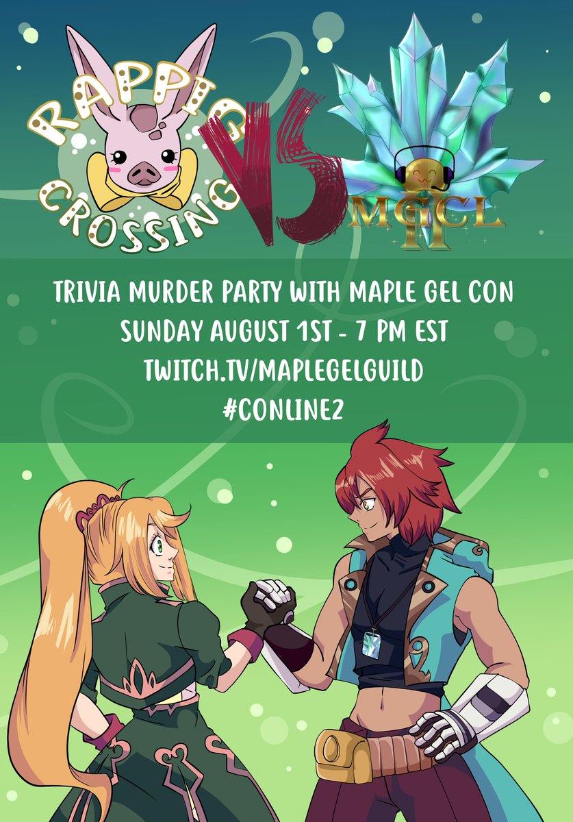 rappigcrossing's tweet image. Coming up is Rappig Crossing&apos;s first ever collaboration with @maplegelcon  Gel Con! Our staff will be duking it out with a civil game of Jackbox&apos;s classic Trivia Murder Party. Tune into Maple Gel&apos;s Twitch channel to find out who survives!
#Conline2 #Conline #MGC