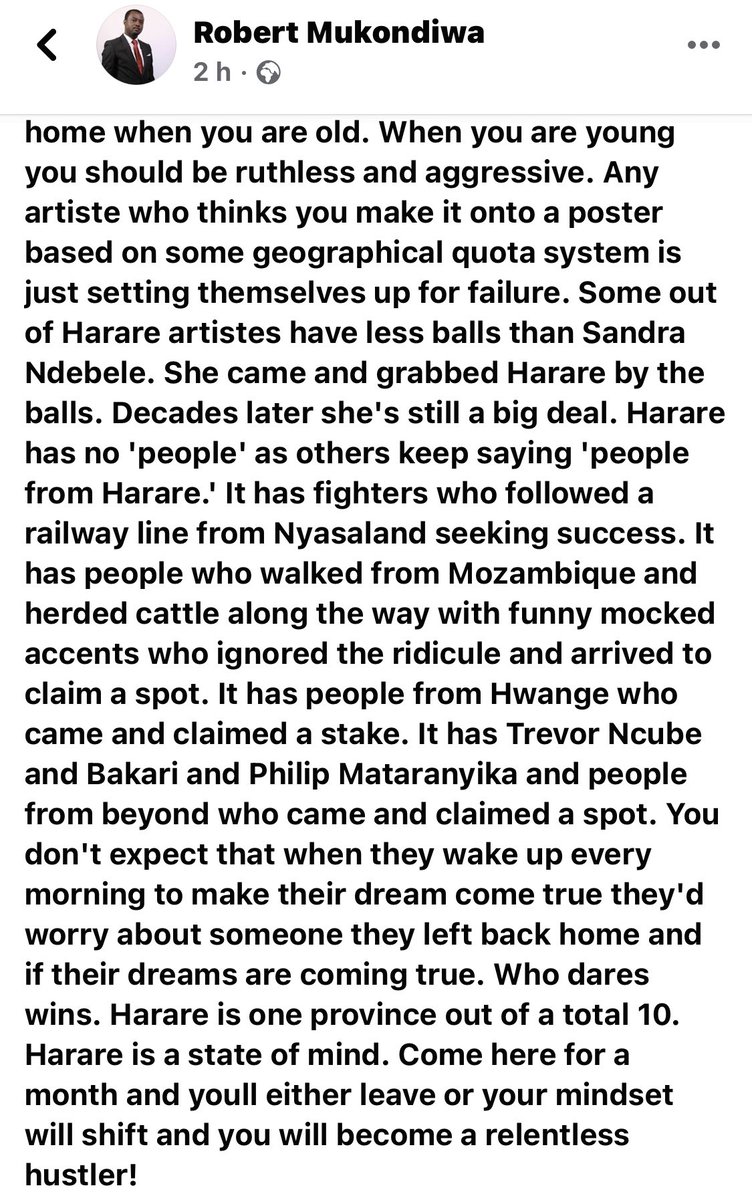 Bakari_sibanda's tweet image. Read slowly with an open mind to understand. As someone who’s originally not from Harare I totally relate. Thank you for this @zimrobbie 🤝
