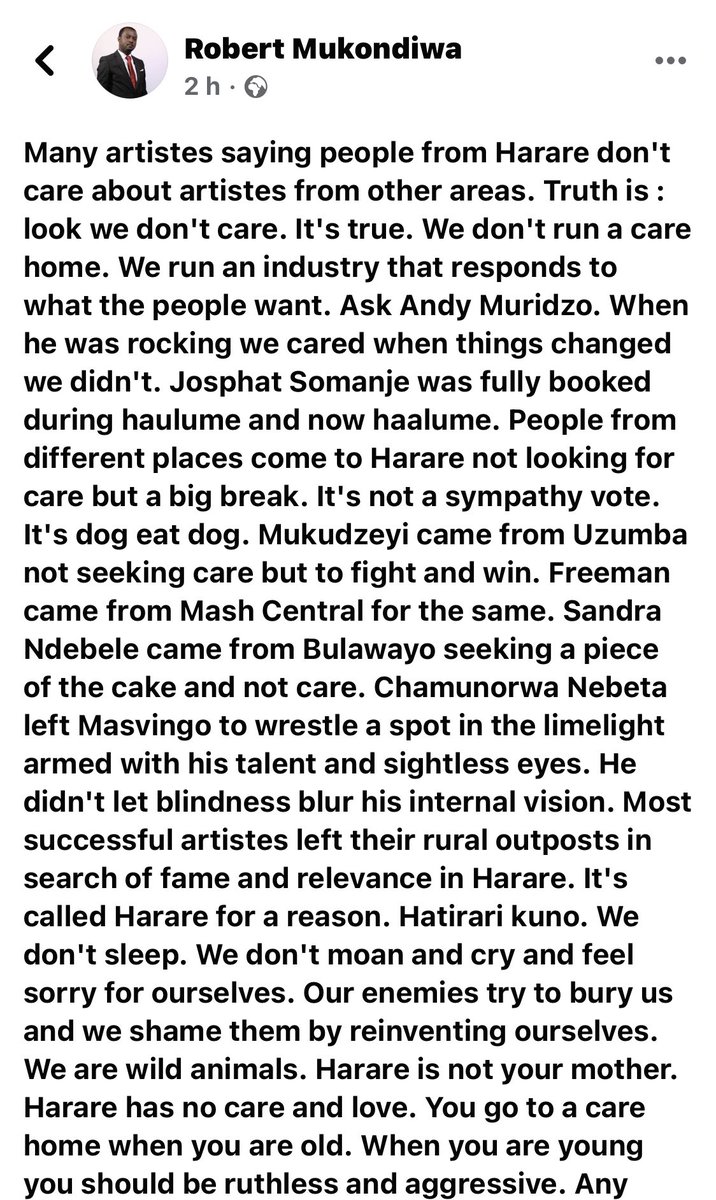 Bakari_sibanda's tweet image. Read slowly with an open mind to understand. As someone who’s originally not from Harare I totally relate. Thank you for this @zimrobbie 🤝