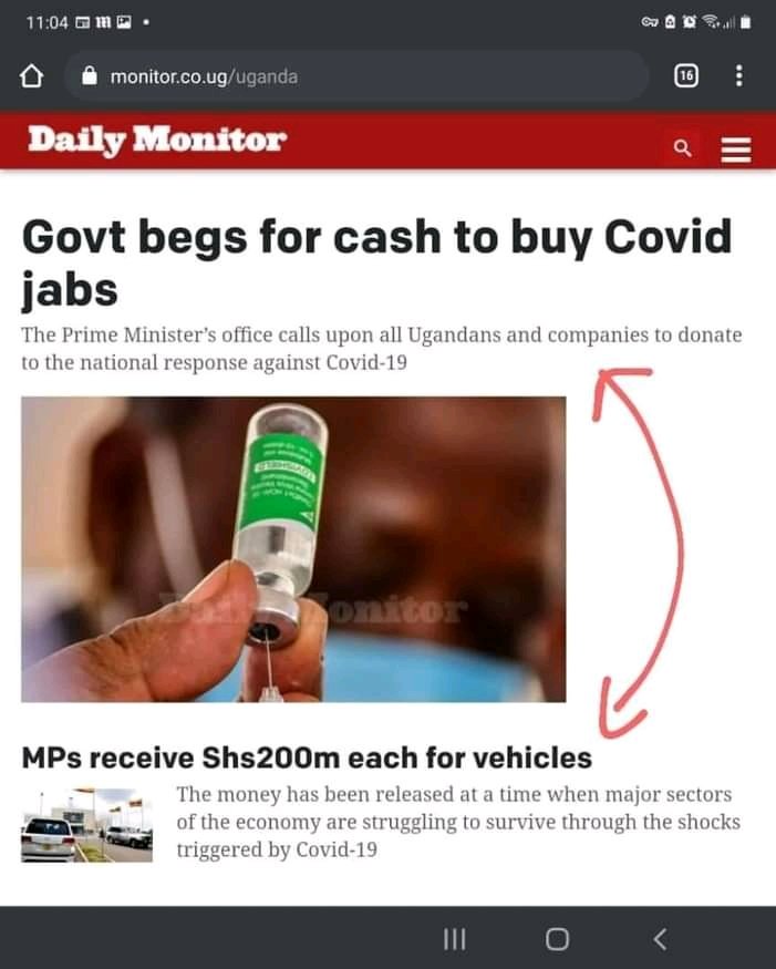 josephmutalya's tweet photo. Voting issues looks like this....
Govt spent 23bn of covid money (from Ugandans) buying vehicles, instead of vaccines or equipment.

Govt, now end the silly lockdown, we will give you what you beg for! https://t.co/sn3wZ39y5T