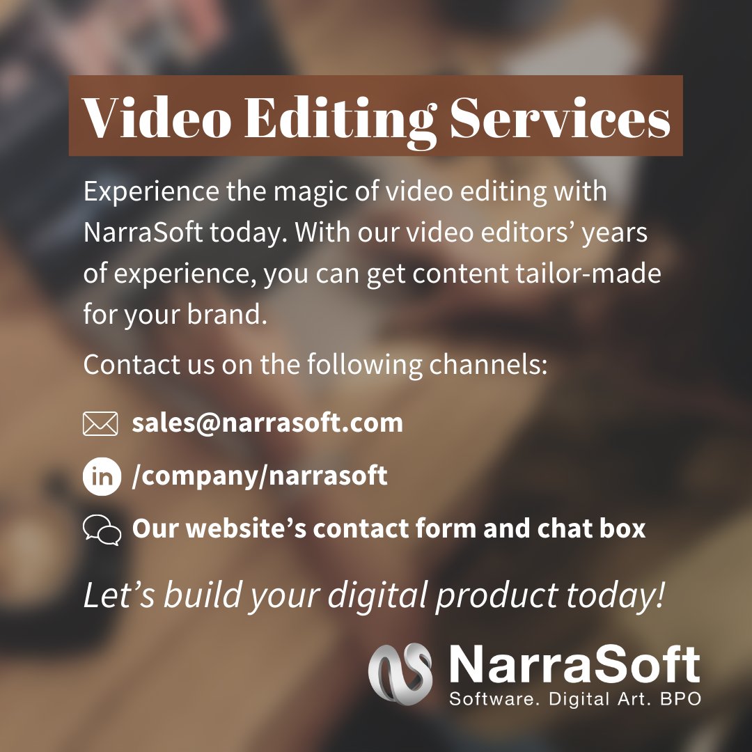narrasoft's tweet photo. If you want dynamic ads that instantly grab your audience's attention, choose #NarraSoft's #videoeditors! We've created eye-catching video content for clients in the past, and we can do the same for you.
#videoediting #videoexplainers #videoeditor #playableads #socialmedia https://t.co/lYo2qPQe0U