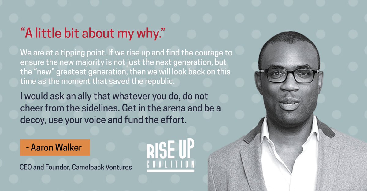 Aaron Walker founded Camelback Ventures to increase access to opportunity for entrepreneurs of color and women by investing in their ventures and leadership while advocating for fairness in their funding. Join them in the arena! #IRiseUpBecause #RiseUpCoalition #TheTimeIsNow