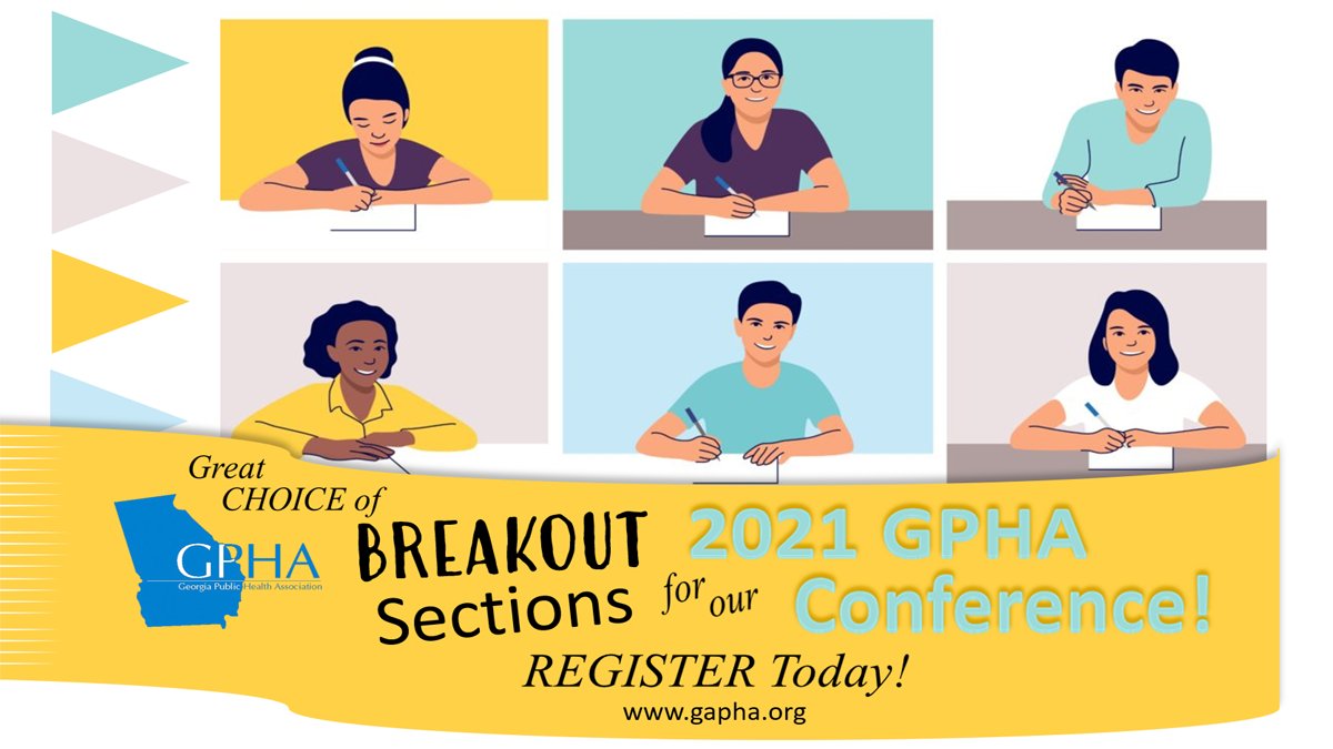 Breakout Section Speakers at #GaPHA Conf, Aug 26:

Epidemiology—Michelle Allen, GaDPH

Environmental Health—Dr. Oreta Samples &amp; Dr. Kingsley Kalu, Ft Valley State U

Nursing—Jackie Mesenbrink, GA Southern U

Nutrition—Jessica White, GA State U

Register at ow.ly/ccYD50FvPr9