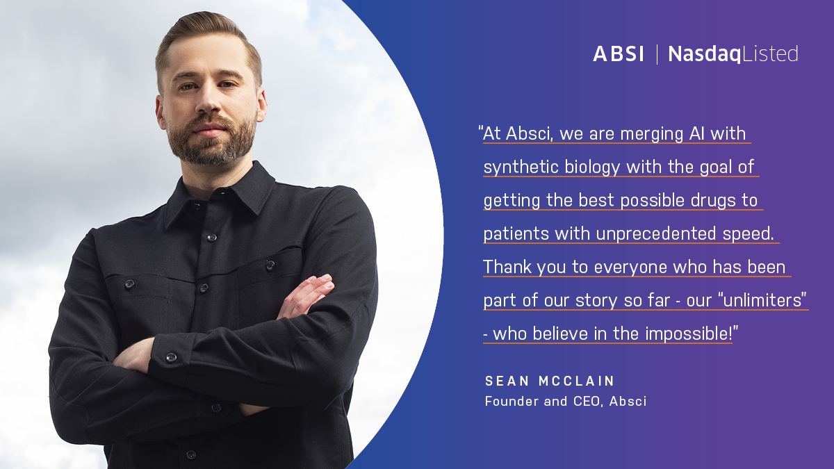 Welcome to the <a href="/Nasdaq/">Nasdaq</a> family, <a href="/abscibio/">Absci</a>! 👏👏👏

Now trading: $ABSI

Absci is the synthetic biology company unlocking the potential of proteins as the next generation of therapeutics. #NasdaqListed #ABSCIIPO