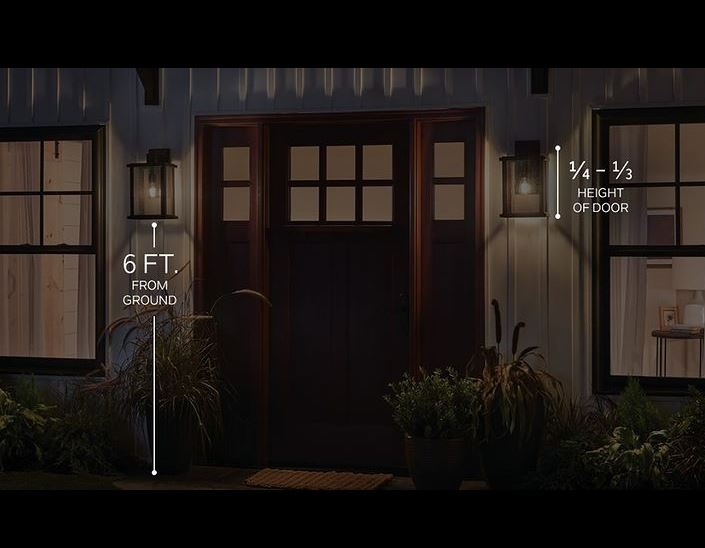 Professional Lighting Tip: Porch Lights For optimum illumination, porch lights should be positioned 6' from the bottom of the fixture to the ground.  Proportionally, It is best to select a fixture that has a height that is 1/4 to 1/3 the height of the door.  
@kichlerlighting https://t.co/RWRXR263e3