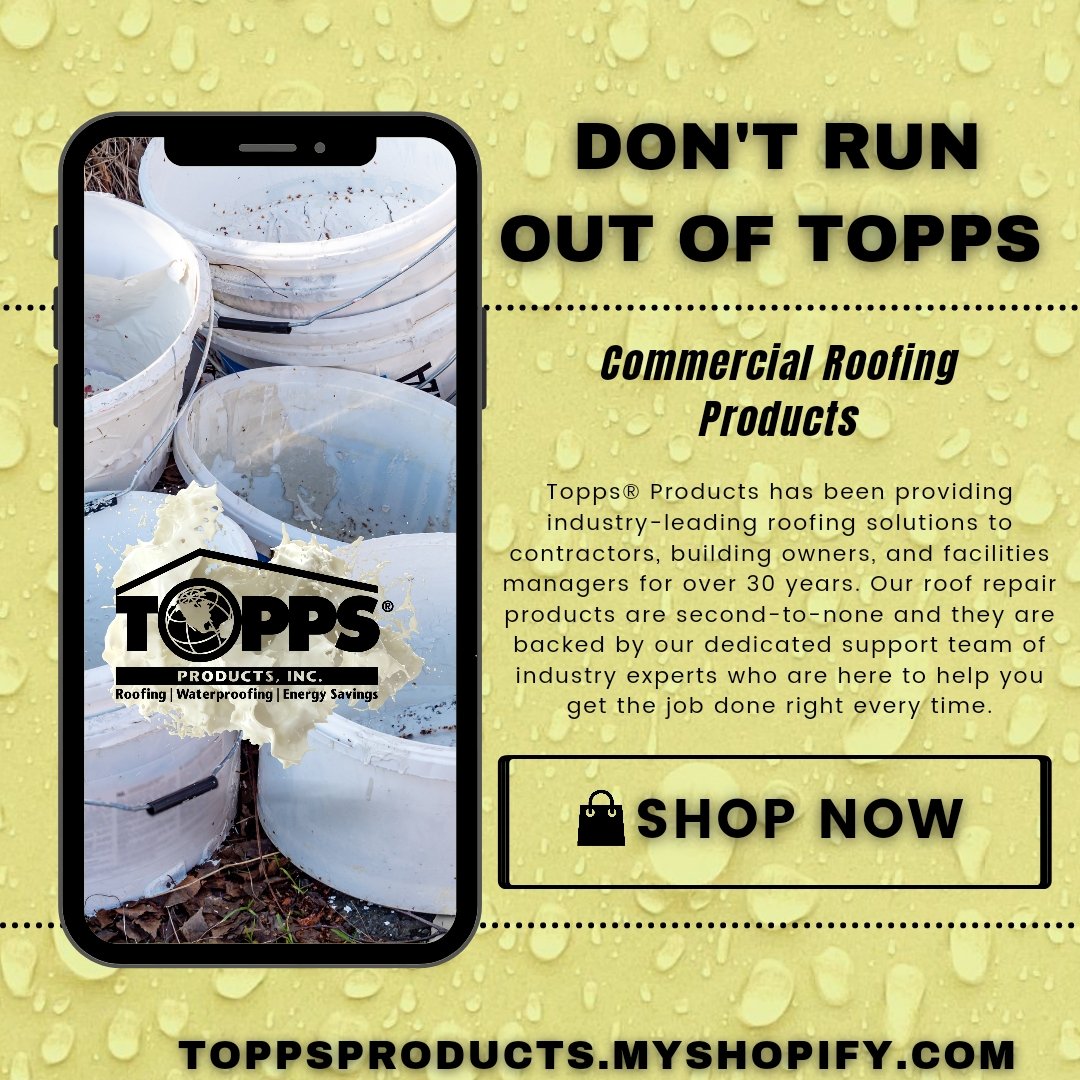 Need Product? Don't bust your project dates!
Contact Us Today so we can keep you on TOPPS!
toppsproducts.myshopify.com
#rooftop #roofing #roofingcompany #roofingexperts #commercialroofingproducts #commercialroofingcontractors #roofrepair #commercialroofrepair #helpmewithmyroof