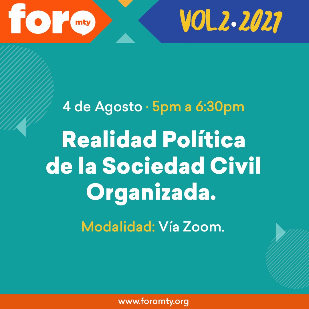 CCivicoNL's tweet photo. Regístrate en https://t.co/pGGBtKHFVc para dialogar sobre la Realidad Política de la Sociedad Civil en ForoMtyX Vol.2 2021 con Tatiana Fraga, directora de @Comunalia, Lucía Hidalgo, directora de
@fortalecemos y Carlos Zarco, de #UnidOSC https://t.co/I6H9X2bqsm