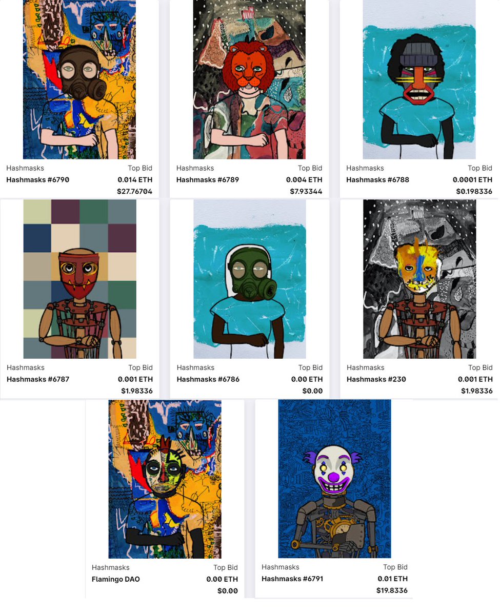 FreyaDAO's tweet image. Day 5 of the $UMASK @uniclyNFT #hashmask #NFTs #masks that are in the collection of 88 @TheHashmasks 
These are the next 8 of the collection! You can check out the entire collection here on the Unicly platform: app.unic.ly/#/utoken-contr…
@FLAMINGODAO Hashmask is in these 8 of the 88