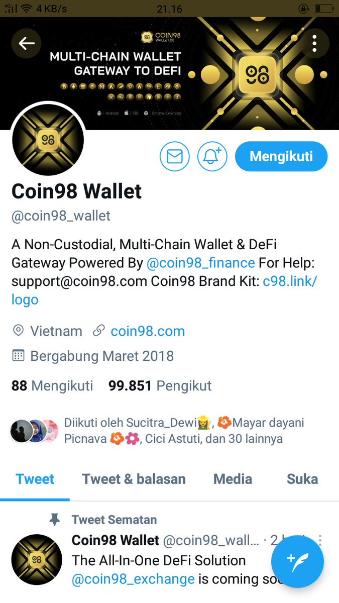 MElyeska's tweet photo. @Bang_Garr @coin98_wallet Done.semoga beruntung https://t.co/I1w9v4IK6y