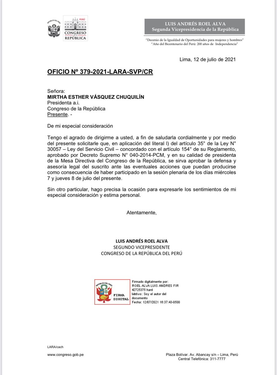 martinluma's tweet photo. #ALERTA
Luis Roel, vicepresidente del Congreso, pidió a la Mesa Directiva que apruebe pagar su defensa y asesoría legal ante eventuales denuncias en su contra por participar en el pleno del 7 y 8 de julio para la elección de magistrados del TC pese a fallo judicial. @lamula. https://t.co/F7ReudsqTa