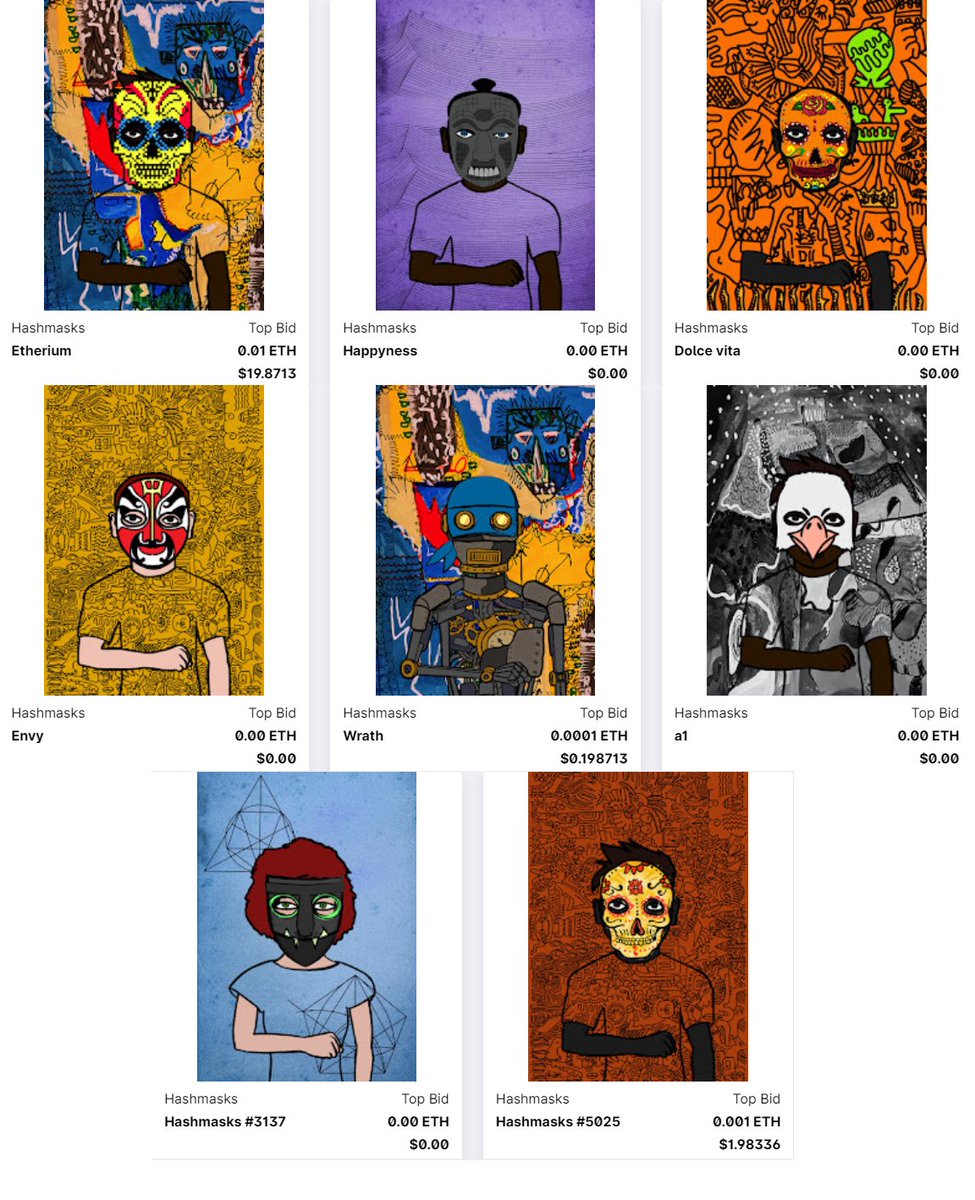 FreyaDAO's tweet image. Day 6 of the $UMASK @uniclyNFT #hashmask #NFTs #masks that are in the collection of 88 @TheHashmasks 
These are the next 8 of the collection! You can check out the entire collection here on the Unicly platform: app.unic.ly/#/utoken-contr…
6 out of these 8 all have names! Envy! Wrath!