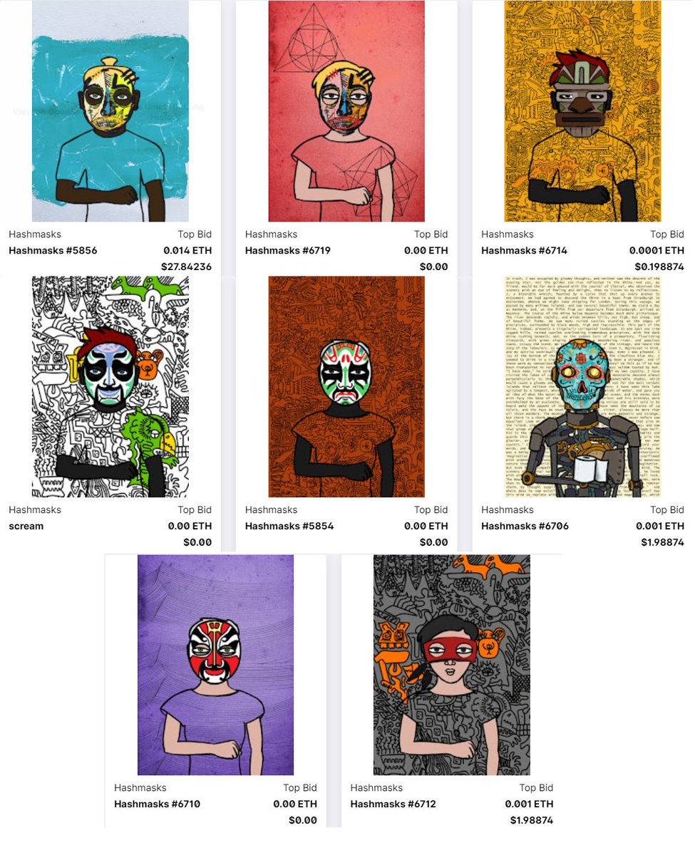FreyaDAO's tweet image. Day 9 of the $UMASK @uniclyNFT #hashmask #NFTs #masks that are in the collection of 88 @TheHashmasks 
These are the next 8 of the collection! Check out the entire collection here on the Unicly platform: app.unic.ly/#/utoken-contr…
#Scream mask is here! Who remembers the movie?