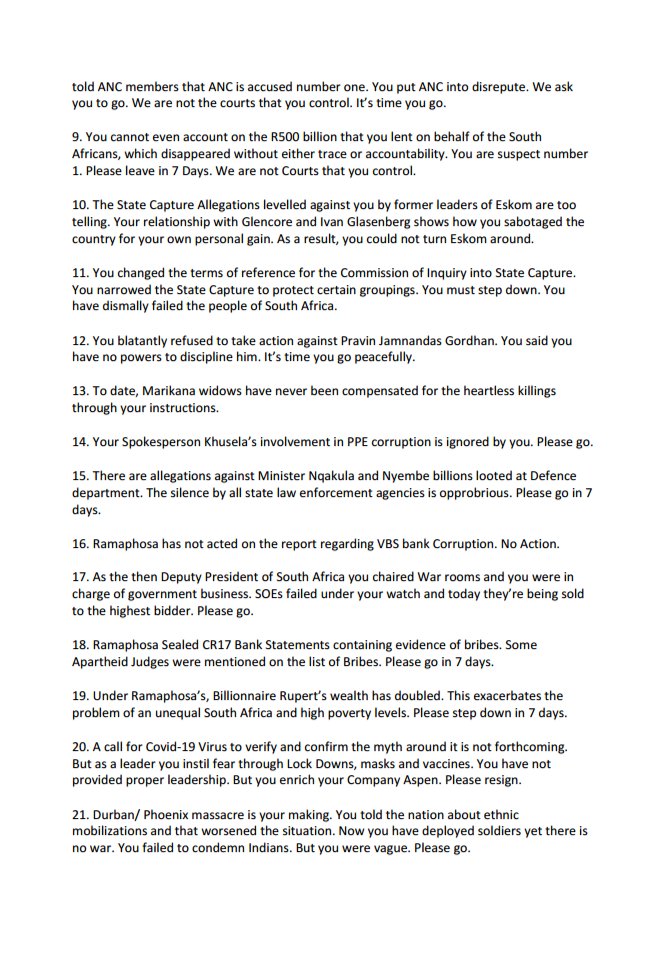 Gentlements's tweet photo. [BREAKING NEWS]

Young people of South Africa have given Cyril Ramaphosa 7 days to resign as the President of the country, this is regarding his government failures and failure to implement Nasrec ANC conference resolutions. https://t.co/T7MlOwjF80