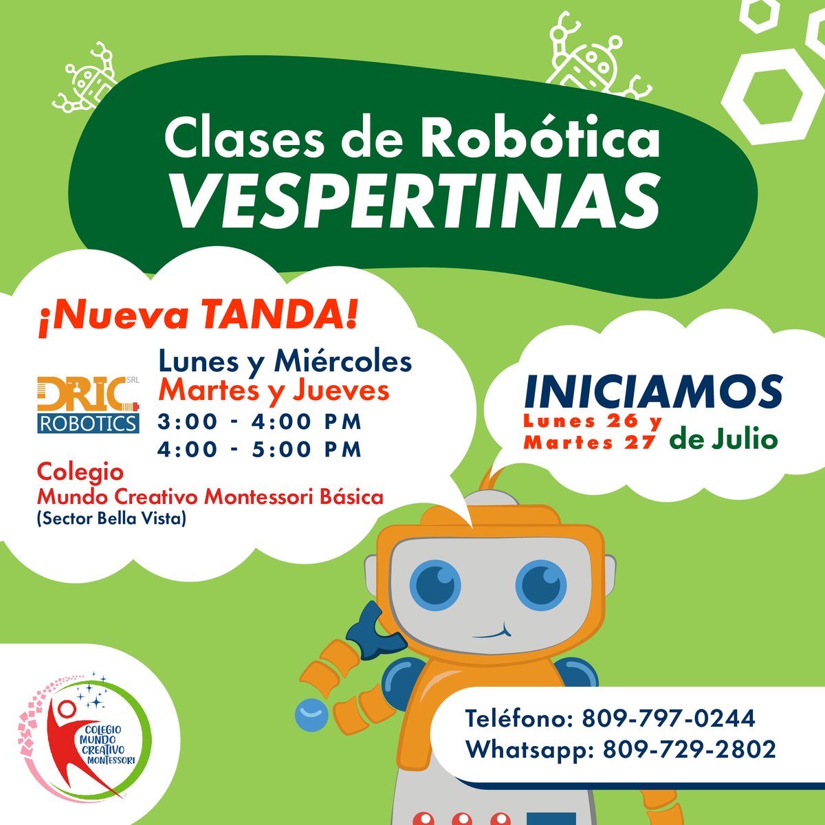 DricRobotics's tweet image. ¡Nueva tanda de clases los Martes y Jueves! A petición de ustedes hemos añadido 2 tandas al horario para las clases vespertinas. ¡Recuerda que la fecha de Inscripción es hasta el Lunes 26 de Julio, te eseperamos allá! #dricrobotics #inedup #education #minerd #virtual #robotics