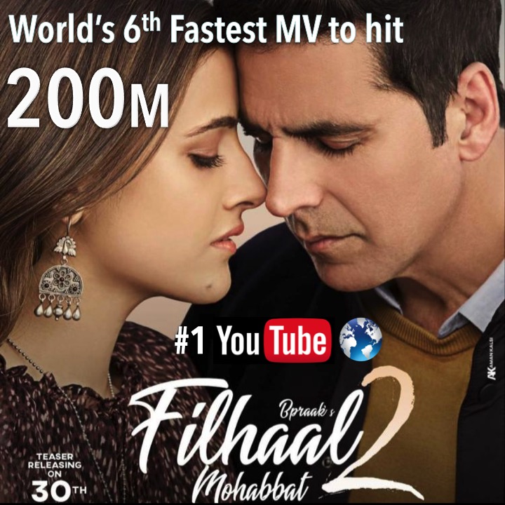 WORLDMUSICAWARD's tweet photo. Indian Superstar #AkshayKumar's new MV #Filhaal2Mohabbat with the beautiful #NupurSanon and #BPraak slaying on vocals, is back #1 on the #GlobalYouTubeCounter after becoming the #Worlds6thFastestMVTo200Million on YouTube!๐ช1๏ธโฃ๐ฅ๐โ6โฃ๐จ2โฃ0โฃ0โฃโ๏ธ๐๐ @BPraak
https://t.co/APGJrCSyqU https://t.co/F8eL3TYqtT