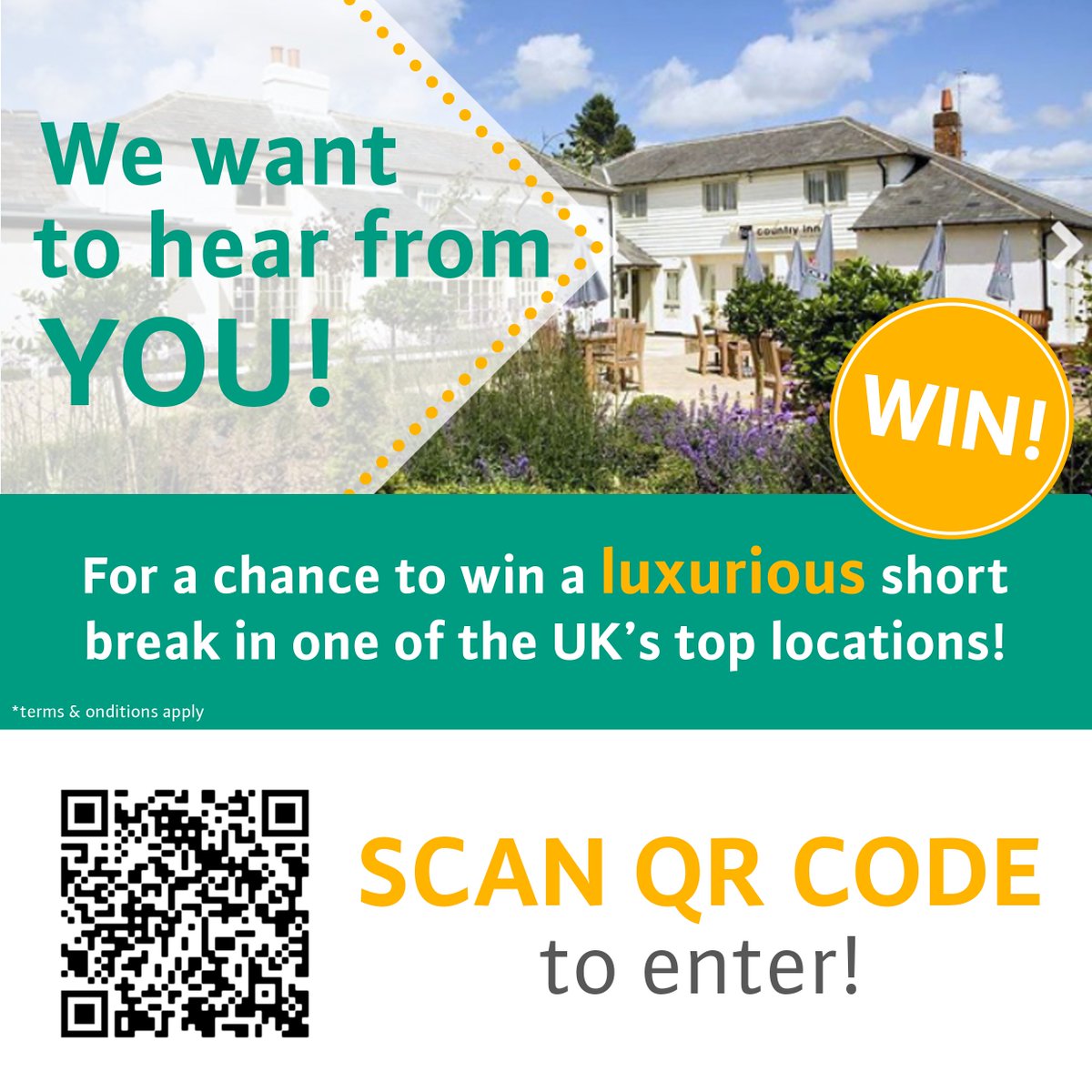 For us to continue providing you with the highest level of customer service, we want to hear from you!

All we ask is for you to complete our short customer satisfaction survey.

To thank you you'll be entered into a prize draw to win a mini break for two!

*T's &amp; C's apply
#win