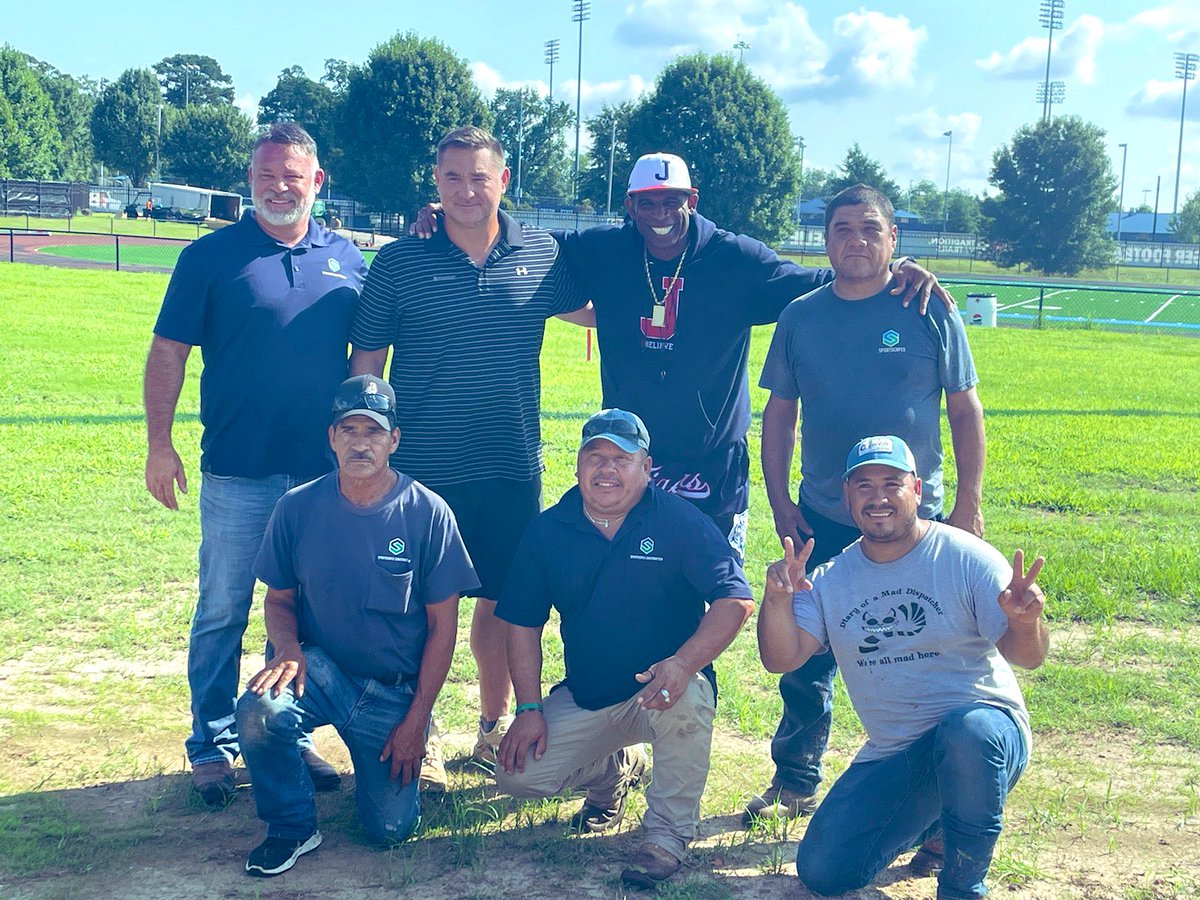 DeionSanders's tweet photo. This extraordinary team built a phenomenal New turf practice field for us and now they’re building a new Grass practice field as well. I’m so thankful and proud right now for our kids it’s crazy. @GoJSUTigersFB @Walmart Thank u Thank u Thank u. #CoachPrime https://t.co/tIy5KslWqz