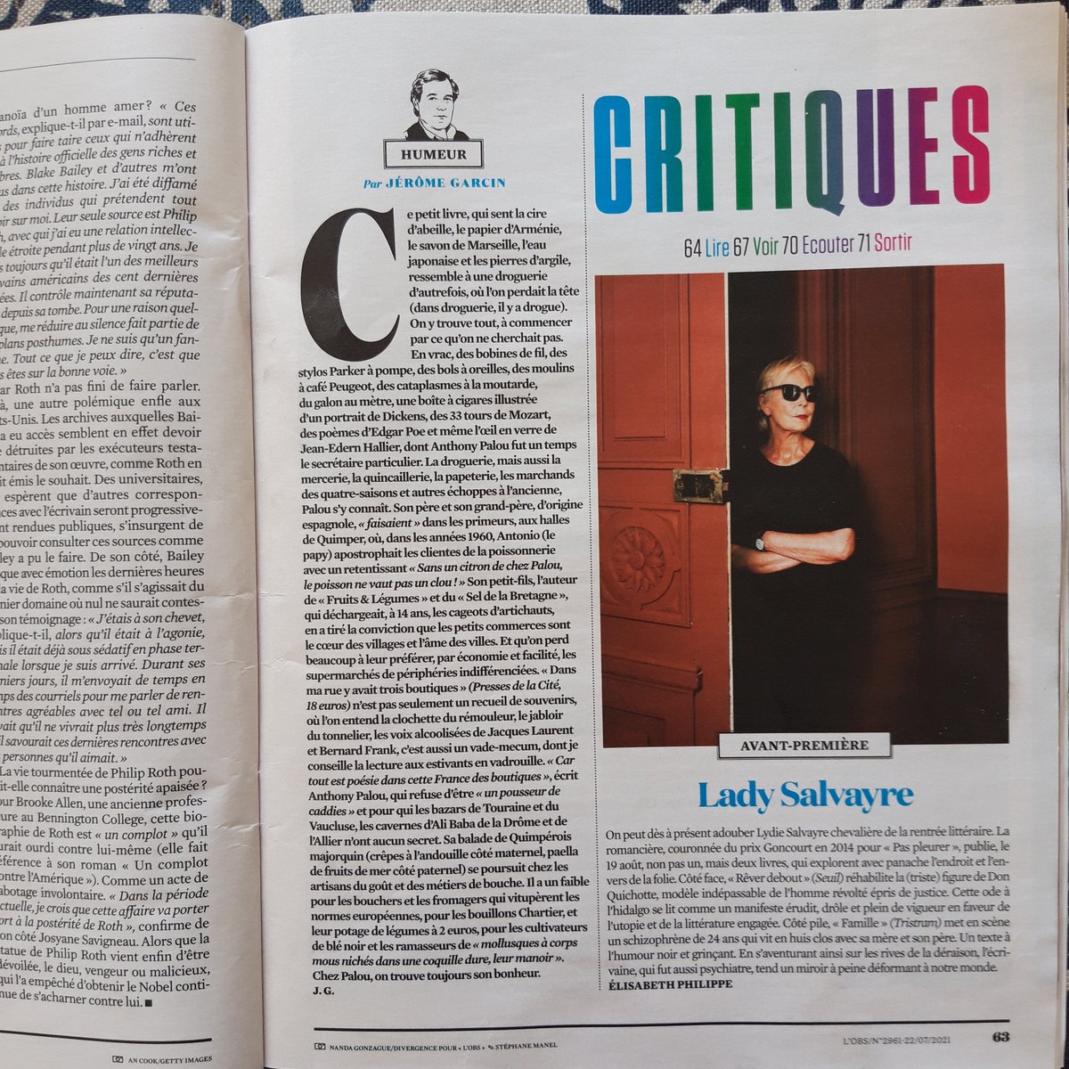 Merci à Jérôme Garcin pour son billet d'humeur sur mon livre "Dans ma rue y avait trois boutiques" dans @lobs <a href="/PressesdelaCite/">Les Presses de la Cité</a>