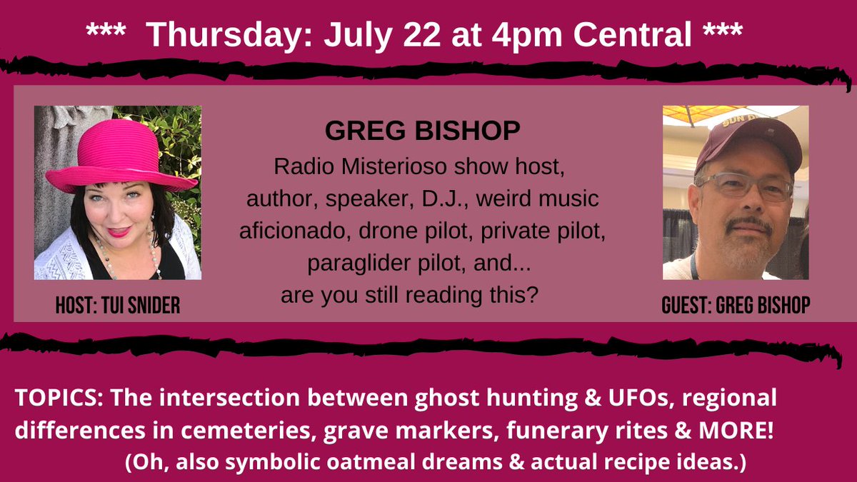 Radio Misterioso's Greg Bishop is back! This time, we have official topics: Where do ghost hunting &amp; UFOs intersect? Also: regional differences in cemeteries and funeral practices. Live/replay: youtube.com/watch?v=FbY9uT…

#PodernFamily #cemetery