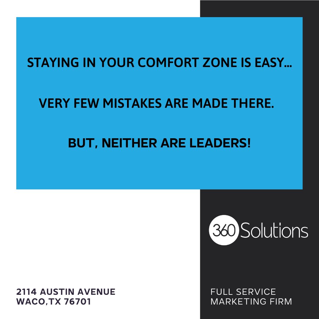 360_Solutions's tweet image. It&apos;s time to get out of your comfort zone and make a strategic marketing move. Let 360 Solutions help lead the way!

#360Solutions #fullservicemarketing #waco #centraltexas #leaders #businesses #nonprofits #measurableresults #revenue #branding