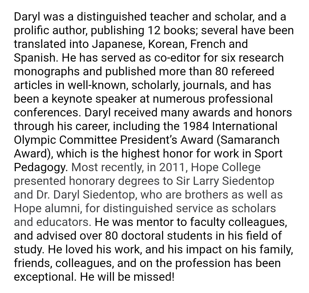 TGfUInfo's tweet photo. It is with great sadness that we announce the passing of a great PETE giant, Dr. Daryl Siedentop. Daryl passed away on July 15th at age 82.
We would like to send our condolences to his family and friends at this difficult time. https://t.co/1Pb3j7mpD8