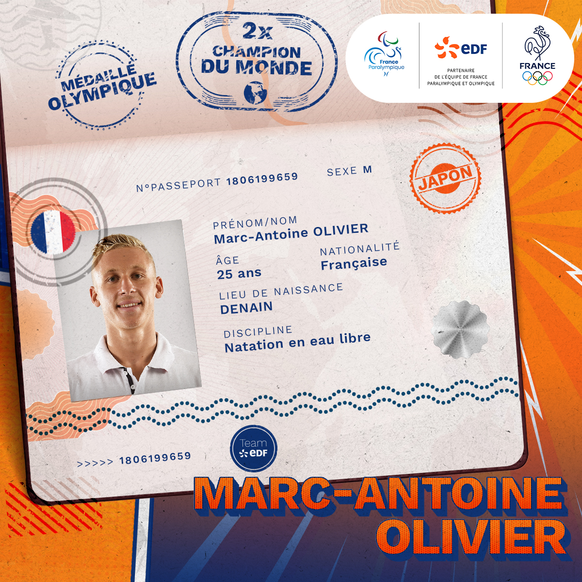 🛬 Après le bronze à Rio, Marc-Antoine Olivier s'envole pour Tokyo avec des rêves dorés ! Parviendra-t-il à nager plus vite que ses adversaires pour décrocher la plus belle des médailles dans la baie d'Odaiba ? 🌊 #EnergieduSport