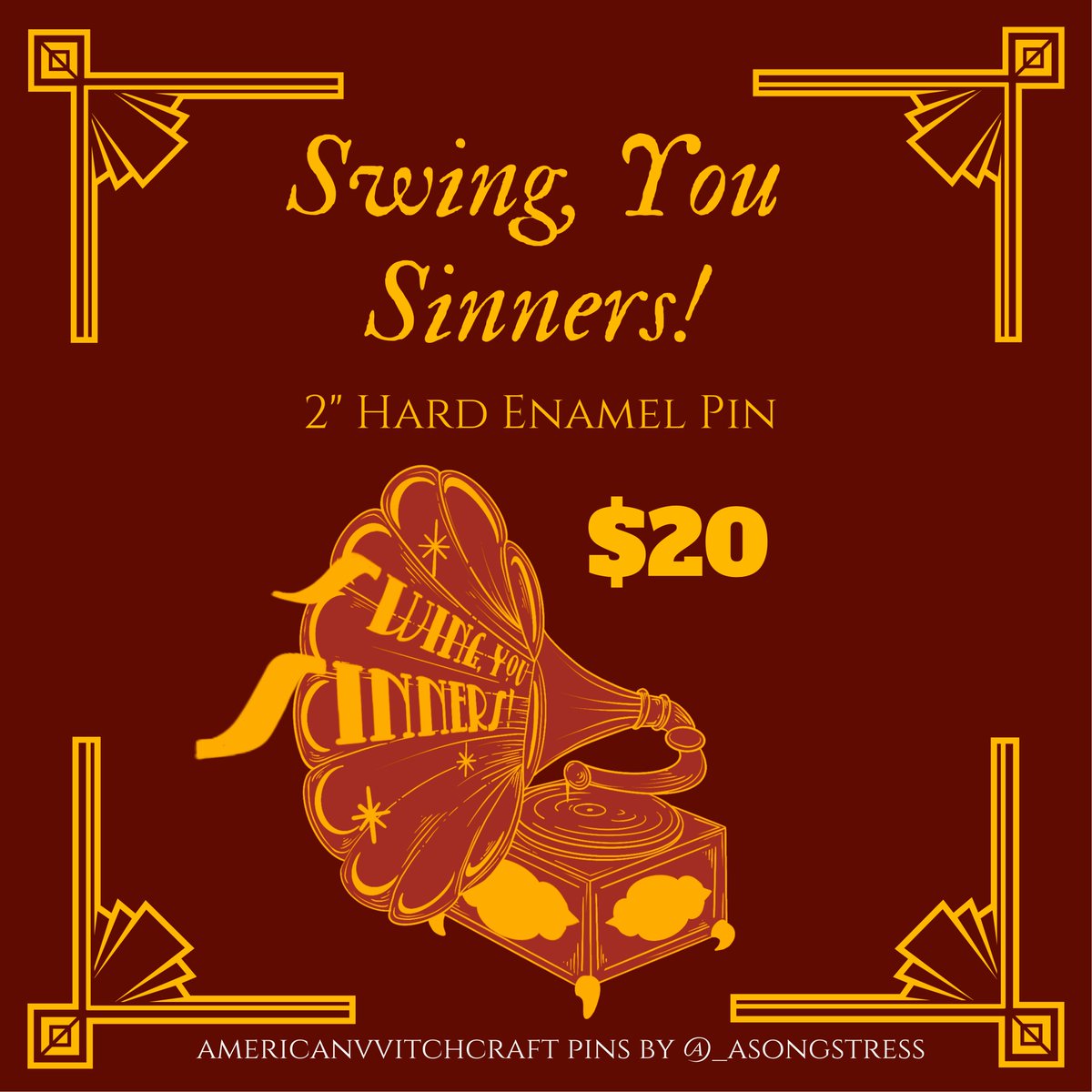 Alastor's Haunted Phonograph pin, "Swing, You Sinners!" is up for presale now! Order here: etsy.me/3zniuj4

As always, limited and fan-made with love! 🦌💗

Plz RT/share! ✨

#HazbinHotel #HazbinHotelAlastor