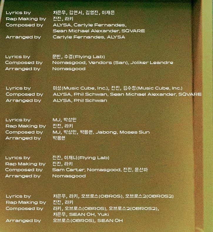 Purplecandy1104's tweet photo. 총 여섯 곡인데

MJ-1곡(작곡•작사)
진우-5곡(랩•작곡•작사)
은우-2곡(작곡•작사)
빈-1곡(작사)
라키-4곡(랩•작곡•작사)
산하-1곡(작곡)

...이거 뭔데 #아스트로 https://t.co/saA1THw7wC
