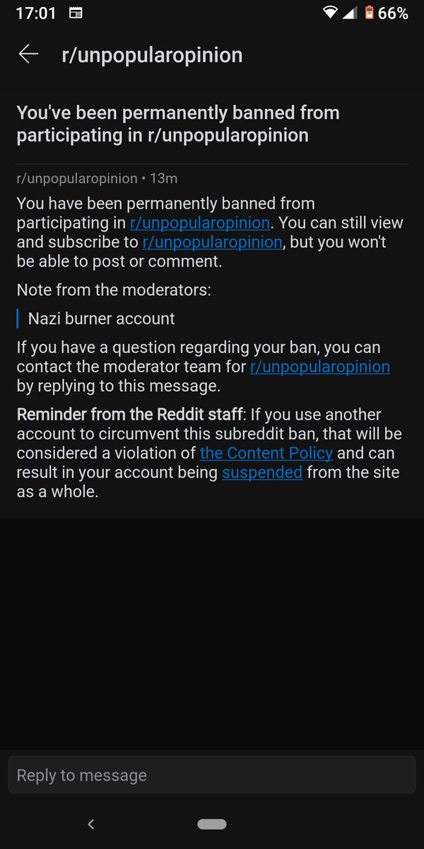 HexRex8's tweet photo. #reddit is fucked. All the major subs are karma-farming circle-jerks. Was muted and permabanned within seconds of posting. No real reason given, no recourse for appeal. #fuckreddit #fuckkarmawhores https://t.co/UVjYYIiwKP