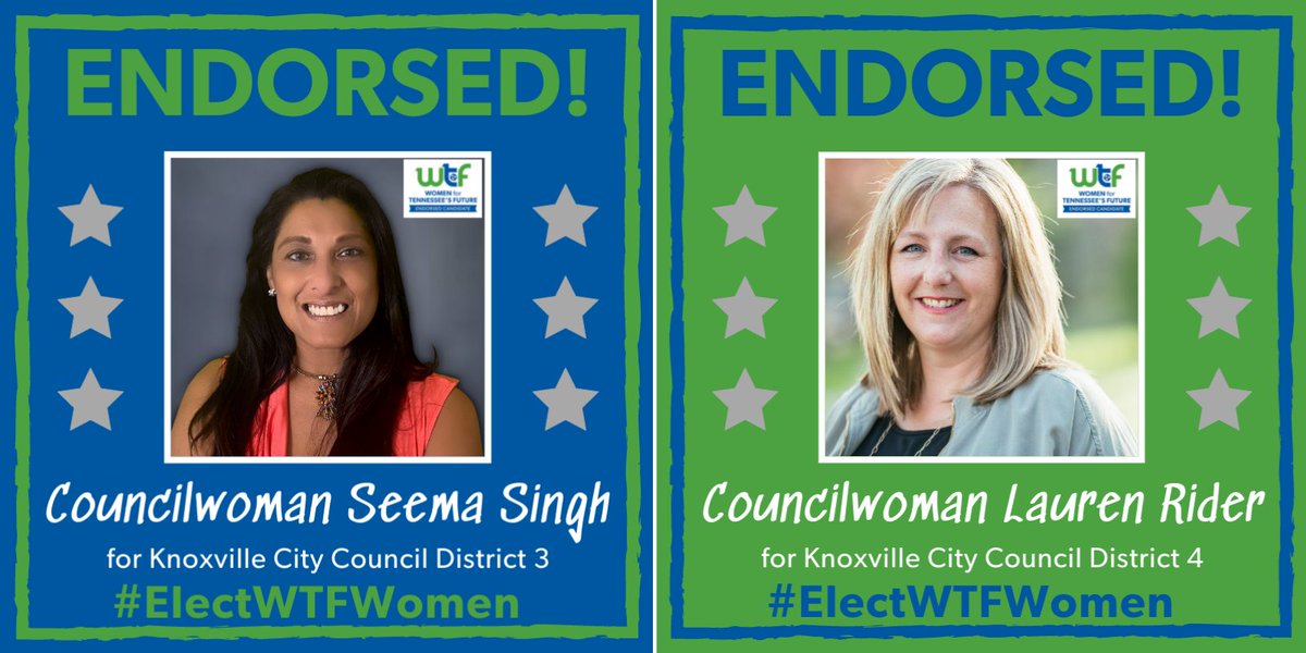 WomenTnFuture's tweet photo. WTF is delighted to announce 4 new endorsed candidates this week. 

Congratulations to Councilwomen @VoteSeema &amp; @LaurenTRider, both running for re-election to the Knoxville City Council.

Get to know these candidates here: https://t.co/QzgSM2E3pu

Let's Re- #ElectWTFWomen! https://t.co/Et253nyA3F