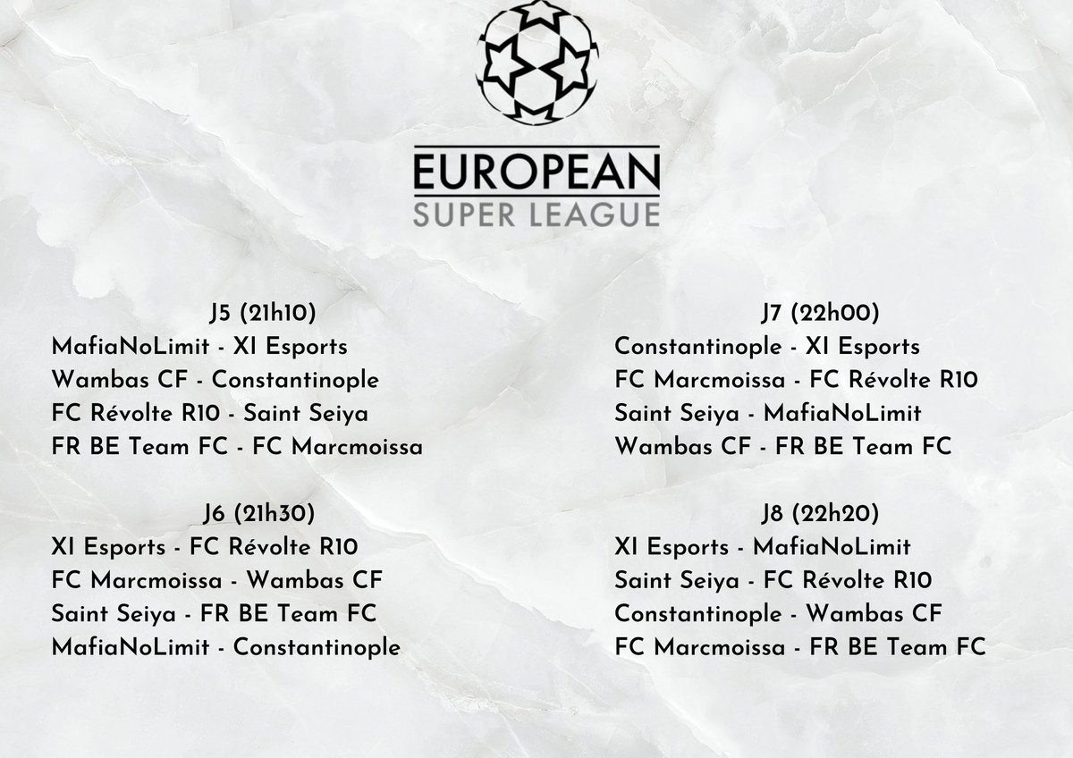 Programme des rencontres de ce VENDREDI 23 juillet en ESL1 - ESL2 et ESL3 🔥