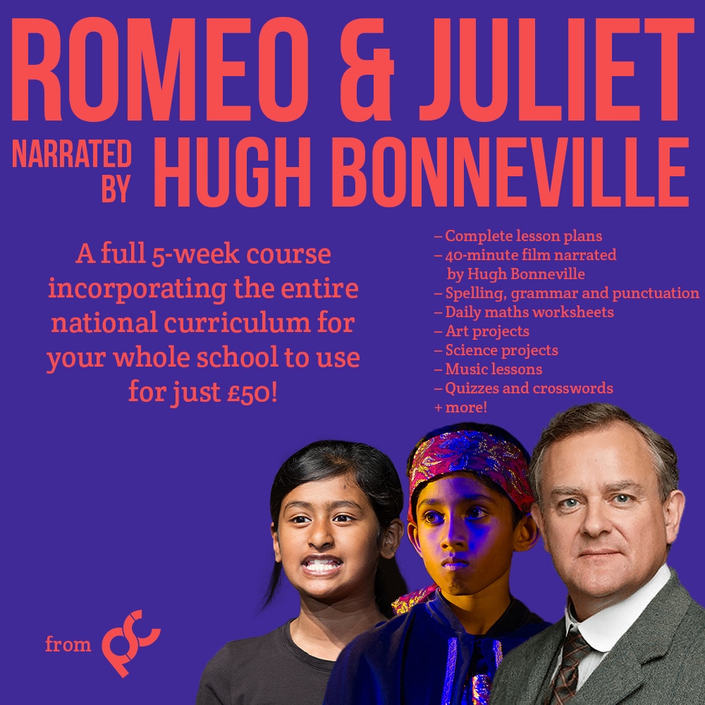 Paddington film legend 💫 Hugh Bonneville 💫 narrates a 40-minute Romeo &amp; Juliet film as part of our huge new set of educational resources for teachers! Signup now to get our cheapest price: primaryshakespearecompany.org/signup