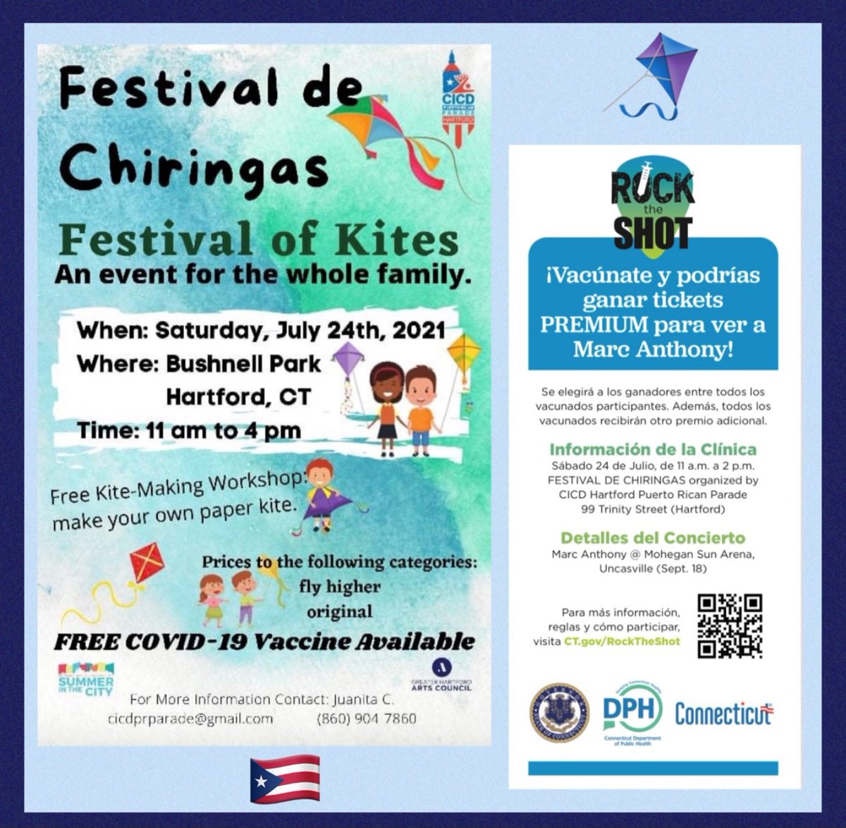 CICD Puerto Rican Parade, Inc. Hartford Chapter Presents Festival de Chiringas/Festival of Kites this Saturday at Bushnell Park! 🪁🧒🏽