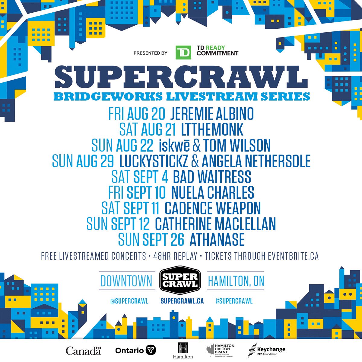 supercrawl's tweet photo. JUST ANNOUNCED: Supercrawl presents a special free livestream series taking place at Hamilton’s Bridgeworks Aug-Sept. Full details at https://t.co/gw29EiS8Ek; tickets available as of 10am Fri July 23 via link in bio! https://t.co/AxwGxvt3Tr
