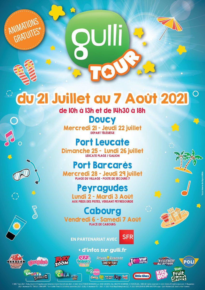 gulli's tweet image. 🌞Le #GulliTour fait escale à Port Leucate ! 
#Gulli part à la rencontre de son public : s'amuser, danser et gagner des cadeaux avec les héros préférés des enfants.

📌Dimanche 25 et Lundi 26 à Port Leucate
@InfoLeucate @leucatetourisme 

en partenariat @SFR  
avec @KhrissKitsais