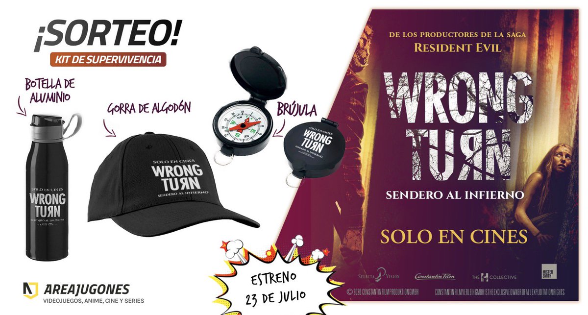 Areajugones's tweet photo. 🚨SORTEO 🚨

#wrongturn se estrena en cines mañana día 23 y desde @SelectaVision nos traen 3 Kit de supervivencia con motivos de la película 🍿

Déjanos un buen RT y entrarás en el sorteo‼️‼️ https://t.co/q7QVwfh2gt