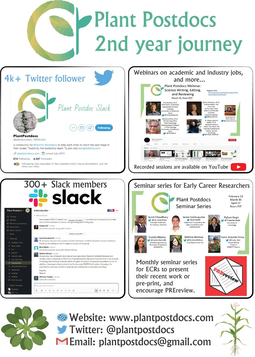plantpostdocs's tweet image. Can&apos;t believe it&apos;s been 2 years!! #PlantPostdocs at #PlantBio21 and #Botany2021 consider joining our community for peer-networking, amazing resources, and activities!! See what we have done in the past two years! 
To join, visit - plantpostdocs.com/join-us/