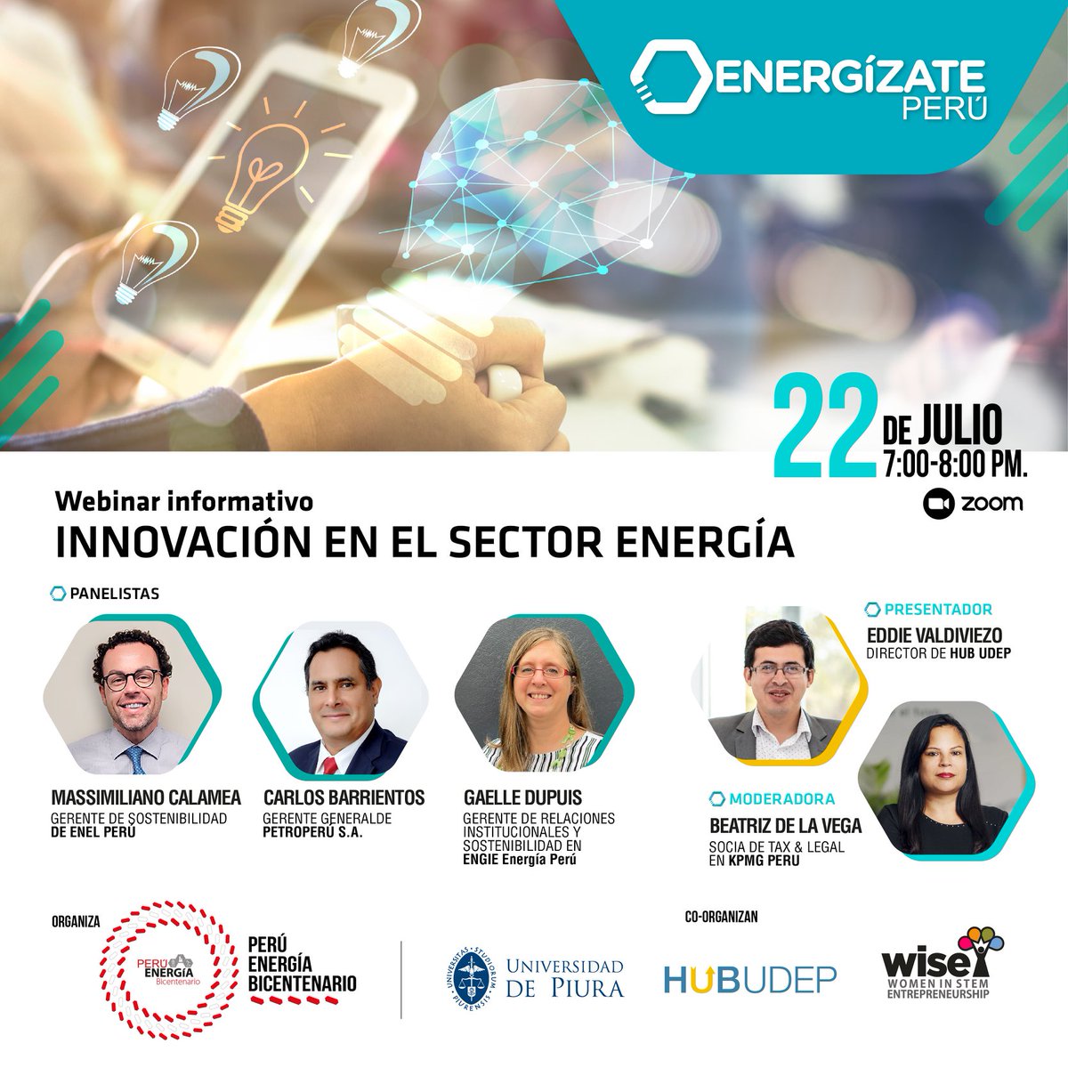 womenintech_pe's tweet photo. 📣📣 #ENERGIZATEPERU 📣📣

¡Conoce más del sector energético! Participa del webinar "Innovación en el sector energía"

🗓️Día: jueves 22 de julio a las 7:00 p.m.
👉Inscríbete aquí: https://t.co/wScZomHPfQ 

#WomenInTechPerú #ÚneteALaEcuación #Concurso https://t.co/I2qDtdijjO
