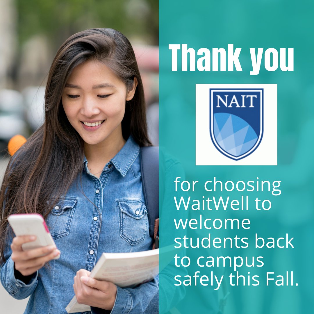WaitWell2's tweet photo. WaitWell is excited to welcome @NAIT to the growing list of Canadian organizations choosing WaitWell to help manage lineups. Students will be able to use their mobile devices to join the queue for the Student Service Center instead of standing in line. #mobilequeue #albertatech https://t.co/PBeDnyar6n