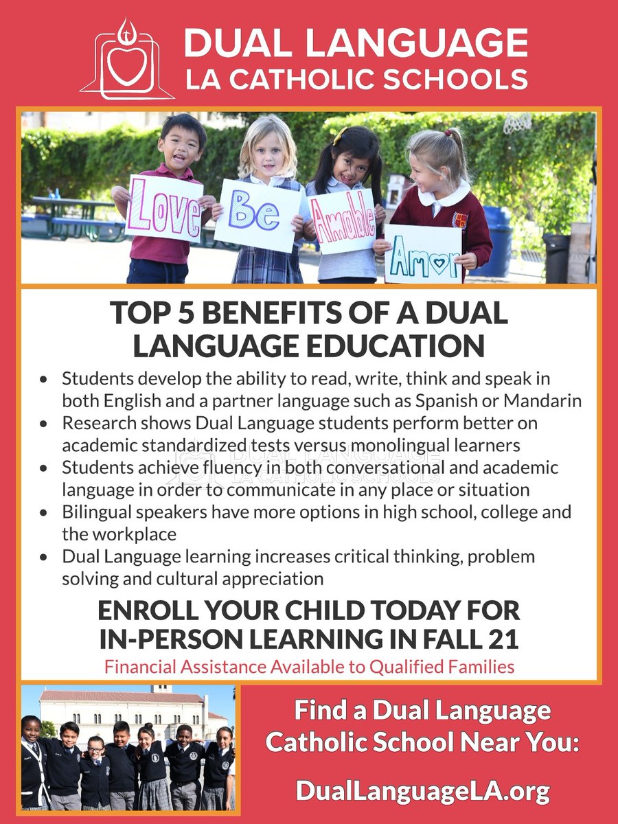 DualLanguageLA's tweet image. Immersion programs serve students of all backgrounds and levels of academic ability. Academic challenges do not preclude students from success in immersion and they achieve higher levels of proficiency in their second language.

Find out more at DualLanguageLA.org