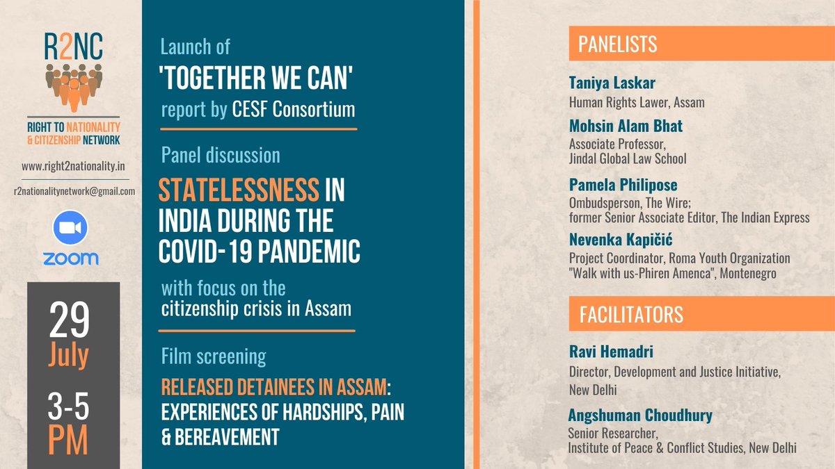 R2NCNetwork's tweet photo. #SaveTheDate | Join us for the launch of the 'Together We Can' report published by the CESF Consortium, &amp; discussion on #statelessness in the #India during the #COVID19 pandemic. The panel will foreground the #citizenship crisis in #Assam. 

Register here: https://t.co/NdqqnXs4dJ https://t.co/fH9EOZU5xh