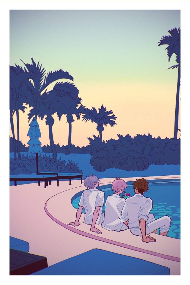 multiple boys palm tree sitting tree short hair shirt white shirt  illustration images