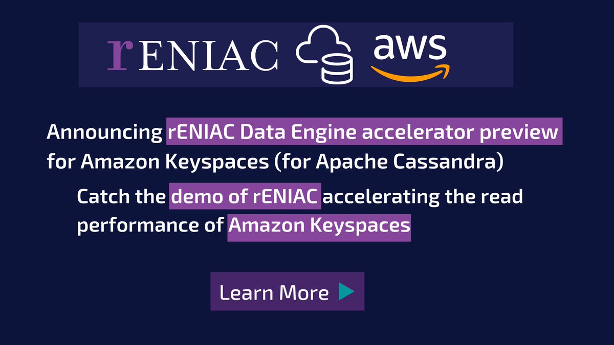 Cache crashed?! Website went down?!
 
Happy to announce co-presented live Twitch tv event with our partner <a href="/AWS/">Amazon Web Services</a> Amazon Keyspaces: Accelerating performance with rENIAC.  Join our preview program by emailing us at getstarted@reniac.com. 

discover.reniac.com/reniac-data-en…