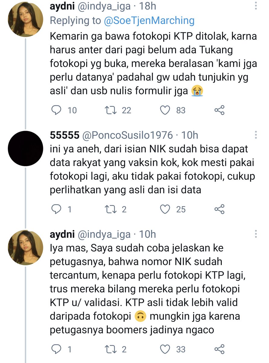 Baca reply banyak yg gabisa vaksin krn ga bawa fotocopy KTP, maksudnya ini kan pandemi, darurat, bahaya, DARURAT, DARURATTT WOYYYYY, KOQ MASIH HARUS FOTOCOPY YA HALOO <a href="/KemenkesRI/">Kementerian Kesehatan RI</a> tolong ciri khas birokrasi indo fotocopy2 jangan dipake dulu